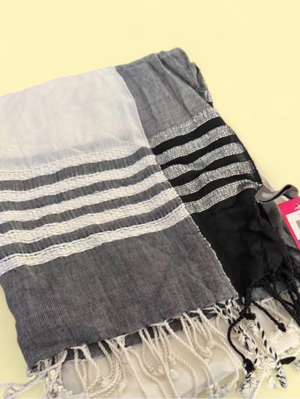 Vince Camuto Black, White & Gray Striped Fringe Scarf